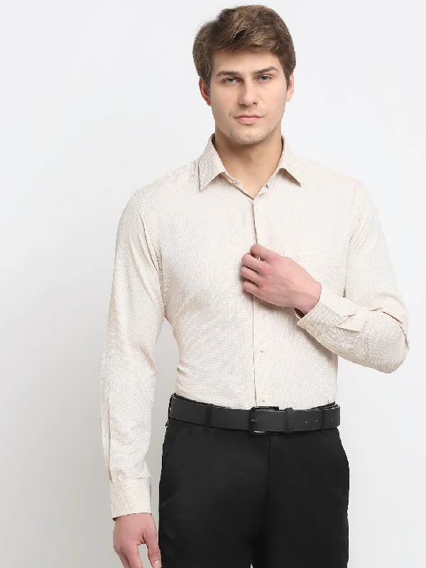 Men's versatile travel shirt-Men's Beige Formal Self Textured Full Sleeve Shirt