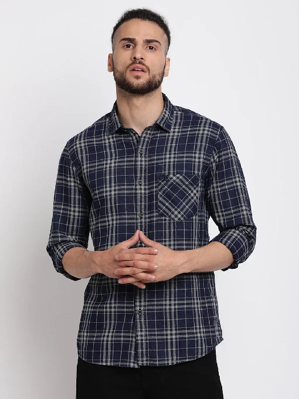 Men's gym-ready dress shirt-Men's Black Casual Big Checks Full Sleeve Shirt