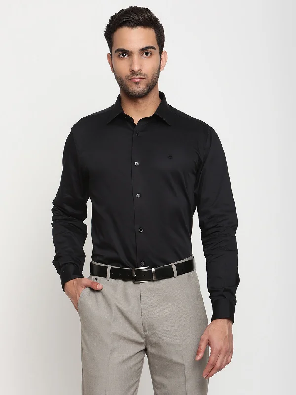 Men's antibacterial gym shirt-Men's Black Party Plain Satin Full Sleeve Shirt