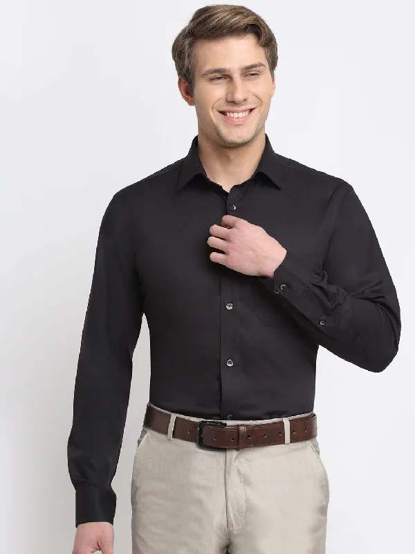 Men's relaxed fit travel shirt-Men's Black Formal Plain Full Sleeve Shirt