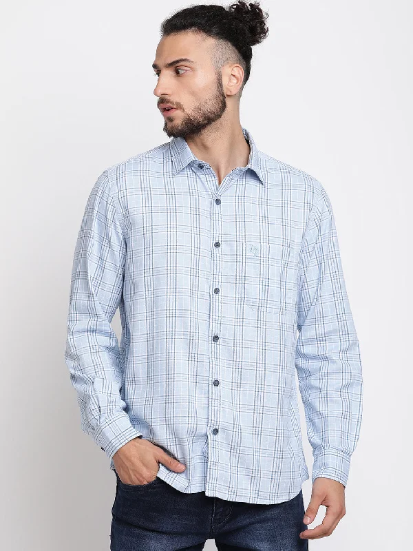 Men's comfortable casual wear shirt-Men's Sky Blue Casual Medium Checks Full Sleeve Shirt