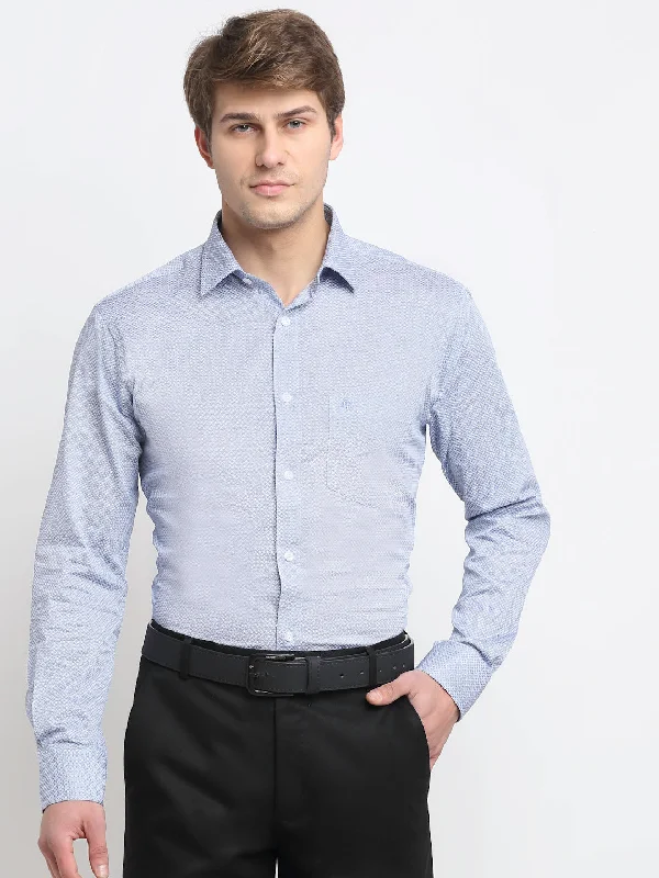 Men's antibacterial dress shirt-Men's Blue Formal Geometric Print Full Sleeve Shirt