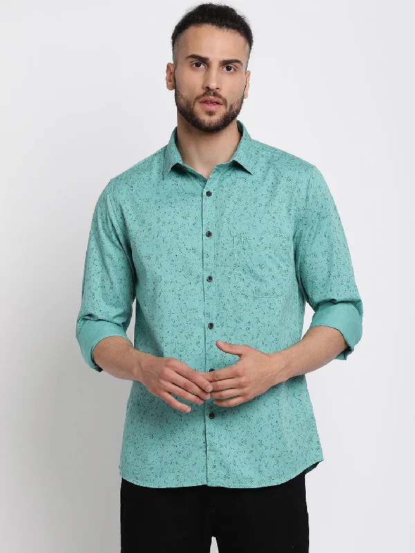 Men's fashionable travel shirt-Men's Light Green Casual Abstract Print Full Sleeve Shirt