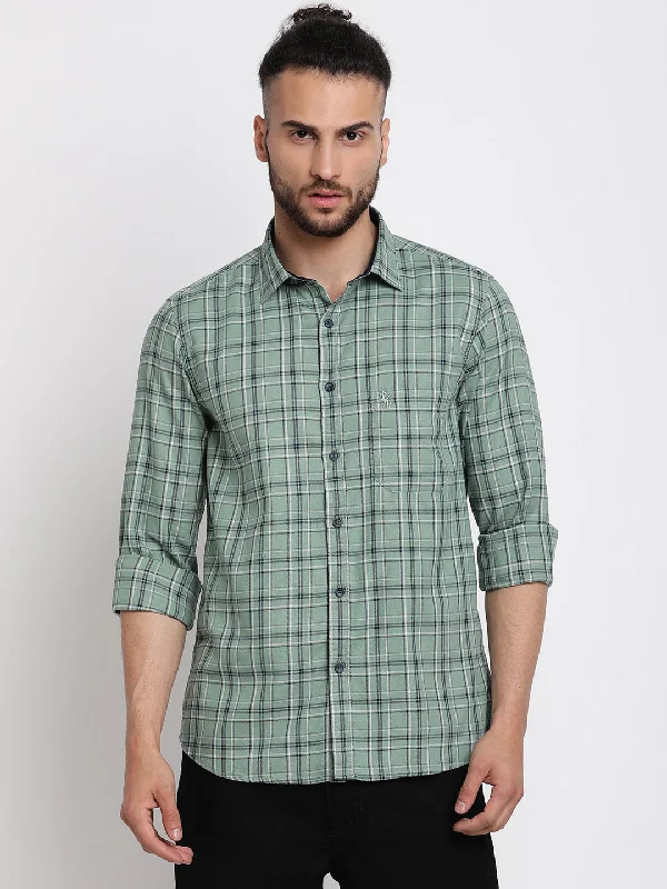 Men's naturally breathable shirt-Men's Light Green Casual Medium Checks Full Sleeve Shirt