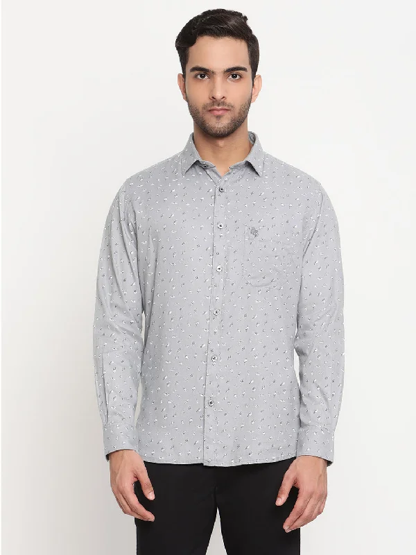 Men's adventure-ready dress shirt-Men's Light Grey Casual Ditsy Print Full Sleeve Shirt