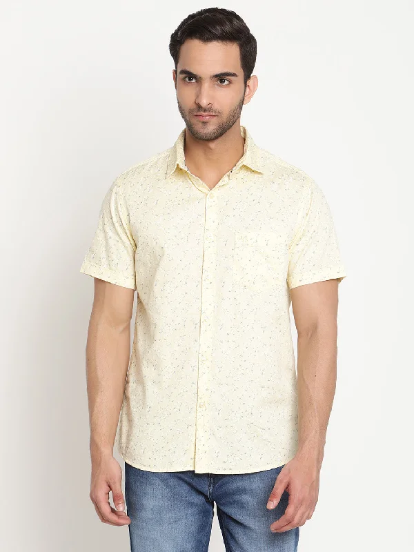 Men's high-stretch gym shirt-Men's Lemon Yellow Casual Ditsy Print Half Sleeve Shirt