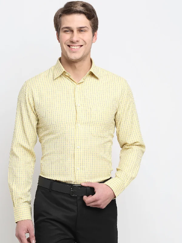 Men's summer casual wear shirt-Men's Lemon Yellow Formal Small Checks Full Sleeve Shirt