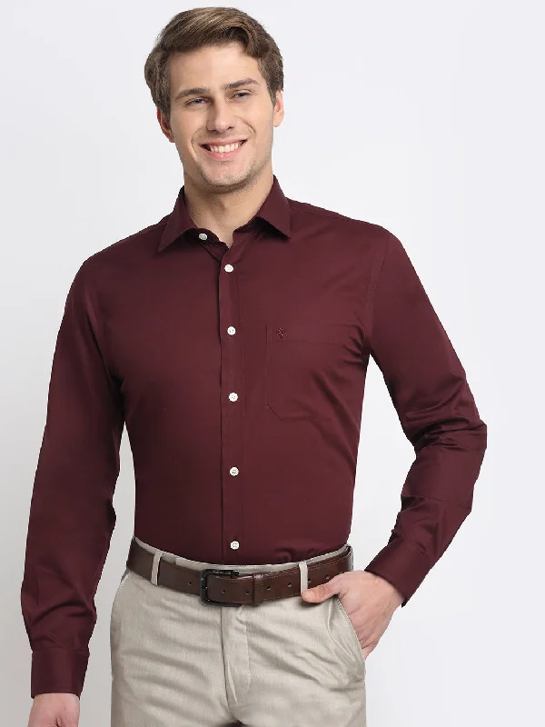 Men's quick-dry travel shirt-Men's Maroon Formal Plain Full Sleeve Shirt