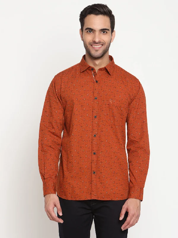 Men's comfortable gym wear shirt-Men's Rust Casual Floral Ditsy Print Full Sleeve Shirt