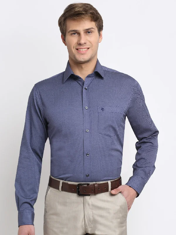 Men's high-performance casual wear shirt-Men's Navy Blue Formal Self Textured Full Sleeve Shirt