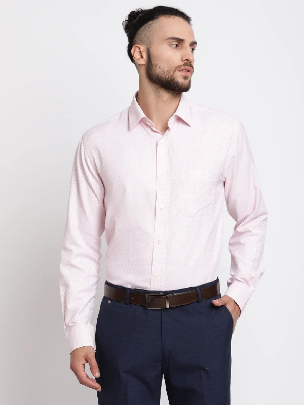 Men's summer athletic wear shirt-Men's Light Pink Formal Small Checks Full Sleeve Shirt