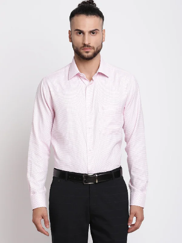 Men's organic athletic wear shirt-Men's Light Pink Formal Self Textured Full Sleeve Shirt