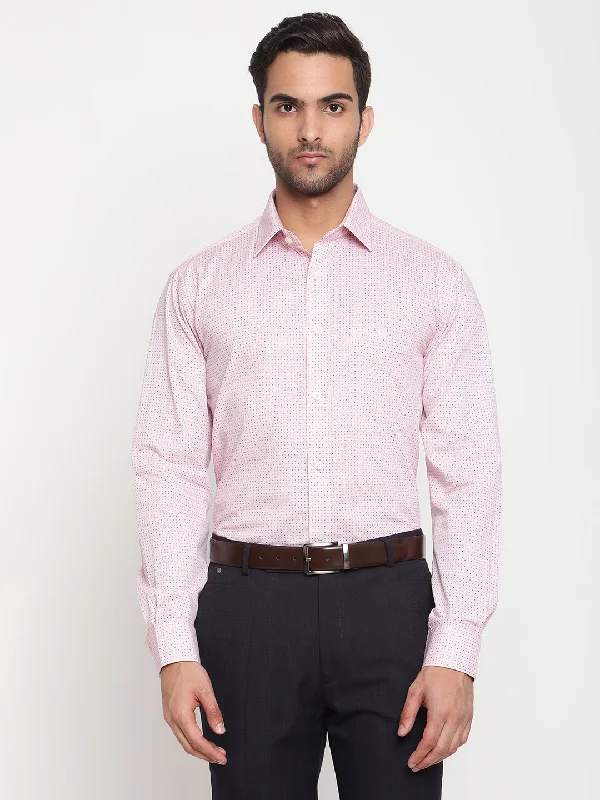 Men's organic gym wear shirt-Men's Light Pink Formal Geometric Print Full Sleeve Shirt