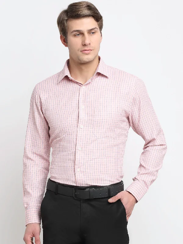 Men's fashion-forward travel shirt-Men's Light Pink Formal Small Checks Full Sleeve Shirt