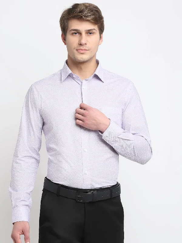 Men's quick-dry gym shirt-Men's Light Purple Formal Geometric Print Full Sleeve Shirt