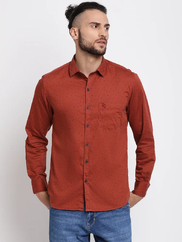 Men's high-stretch casual wear shirt-Men's Brick Red Casual Abstract Print Full Sleeve Shirt