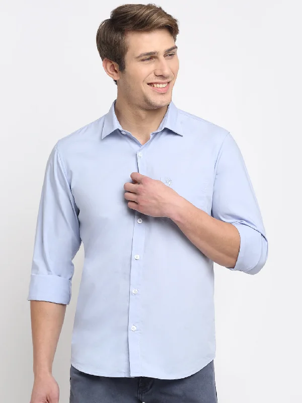 Men's tech-inspired casual shirt-Men's Sky Blue Casual Plain Stretch Full Sleeve Shirt