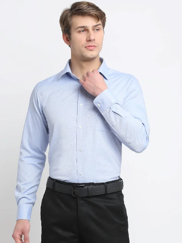 Men's lightweight casual shirt-Men's Sky Blue Formal Self Textured Full Sleeve Shirt