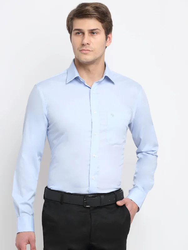 Men's casual gym shirt-Men's Sky Blue Formal Plain Full Sleeve Shirt