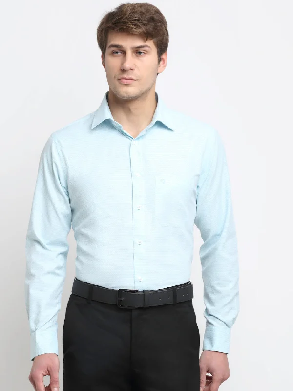 Men's weather-resistant travel shirt-Men's Light Blue Formal Self Textured Full Sleeve Shirt