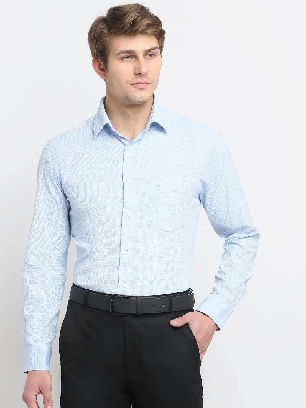 Men's ultra-comfortable shirt-Men's Sky Blue Formal Self Textured Full Sleeve Shirt