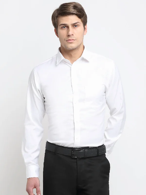 Men's sporty gym shirt-Men's White Formal Self textured Full Sleeve Shirt