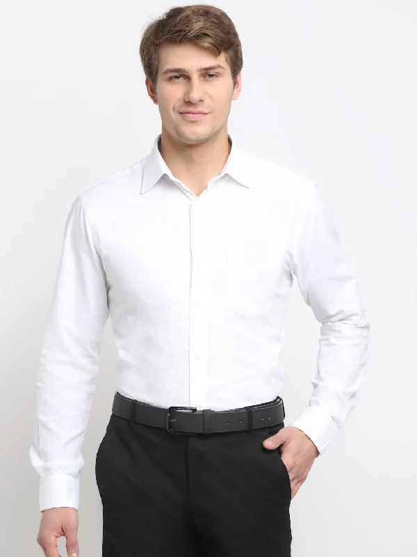 Men's relaxed fit casual wear shirt-Men's White Formal Self textured Full Sleeve Shirt