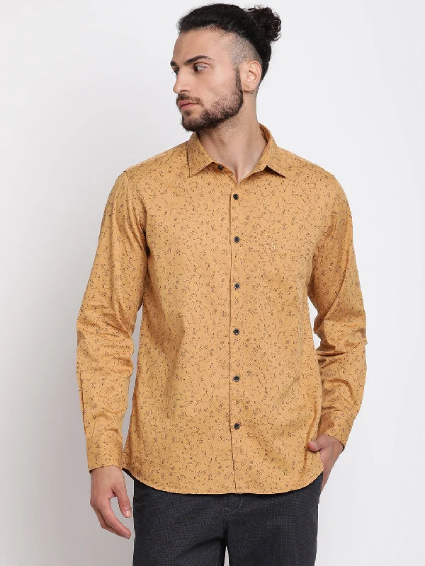 Men's eco-blend casual shirt-Men's Mustard Casual Abstract Print Full Sleeve Shirt