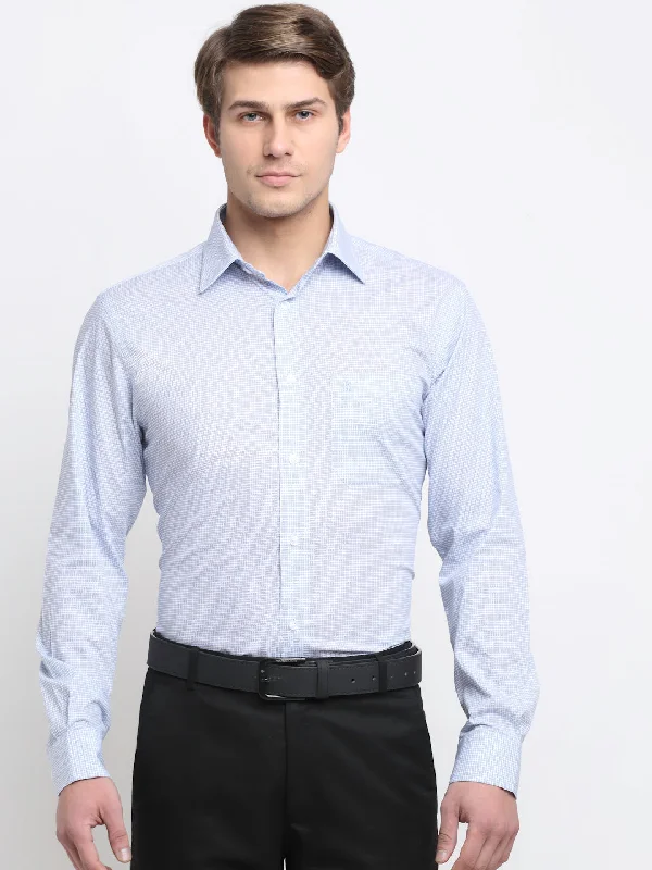 Men's sustainable casual wear shirt-Men's Sky Blue Formal Geometric Print Full Sleeve Shirt