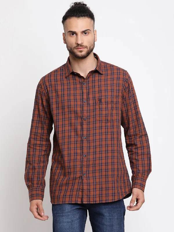 Men's adventure-ready athletic wear shirt-Men's Brown Casual Medium Checks Full Sleeve Shirt